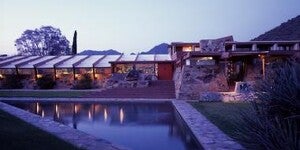 Frank Lloyd Wright's "Taliesin West," his winter home and architectural school, which he began in 1937 in the foothills of the McDowell Mountains in Arizona's Sonoran Desert.