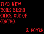 Cover of "Five New York Biker Chics, Out of Control" featuring red script on a black background