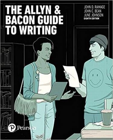 Cover of "The Allyn & Bacon Guide to Writing" featuring a girl and a boy speaking to each other