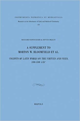 Cover of "A Supplement to Morton W. Bloomfield et al., 'Incipits of Latin Works on the Virtues and Vices, 1100-1500 A.D.'" featuring black text on a blue background