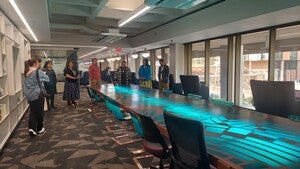 Labriola Center staff and ALA President Cindy Hohl gathered at the Storytelling Table on the 2nd floor of Hayden Library. 