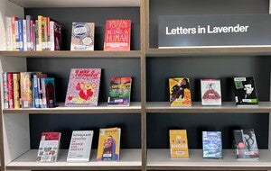 Close up of books in the "Letters in Lavender" featured collection