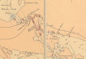 Lighthouses of Hay Lake Channel, magnified