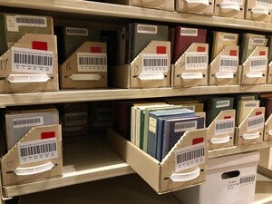 Stacks of books on shelves