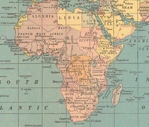 African continent magnified to show colonial presence and territories in greater detail