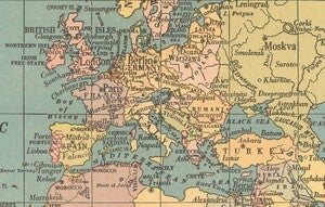 European continent magnified to show different borders and territories in greater detail