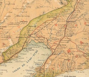 Gulf of Liao-Tung area magnified to show detailed road and telegraph line documentation