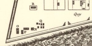 Map magnified to show close proximity between the homes of enslaved people and guardhouse and naval hangar