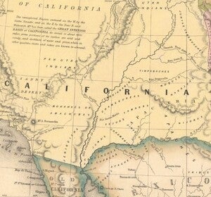 Arizona California border magnified to show northern portion of Colorado River including Grand Canyon is not mapped