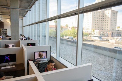 Student working at a computer