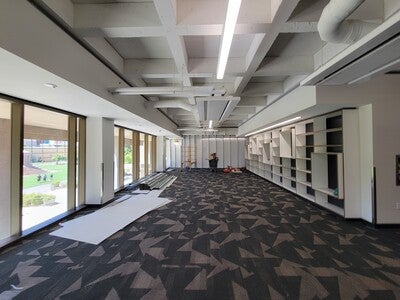 Labriola Center's new space getting new glass walls installed facing north side