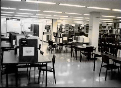 A photo of the Government Documents Collection area at Hayden Library circa late 1980s