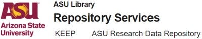 ASU Logo with ASU Library Repository Services, including KEEP and the ASU Research Data Repository