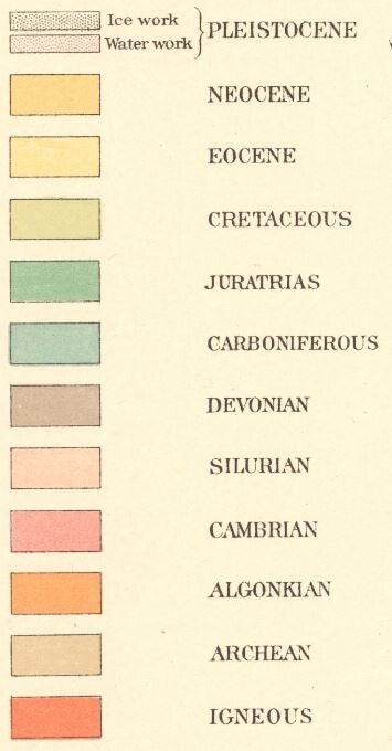 Reconnoissance Map Legend magnified showing a color key for differentiating the map’s geologic data